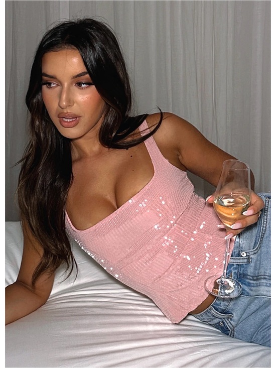 Hello Molly Tops - Brand new! Pink Sequin Scoop Neck Tank Top Can't Explain It Sequin Bustier Pink